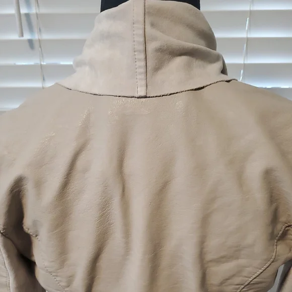 Blank NYC Cream Asymmetrical Faux Suede And Faux Leather Zip Up Jacket - Picture 14 of 15